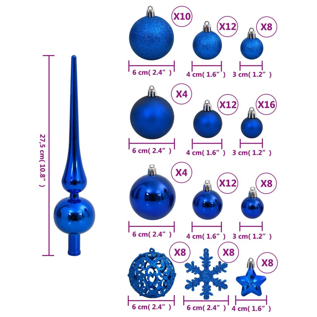 vidaXL 111-osainen Joulupallosarja sininen polystyreeni