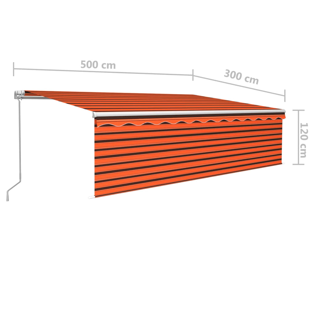 vidaXL Manuaalisesti kelattava markiisi verho/LED 5x3 m oranssiruskea