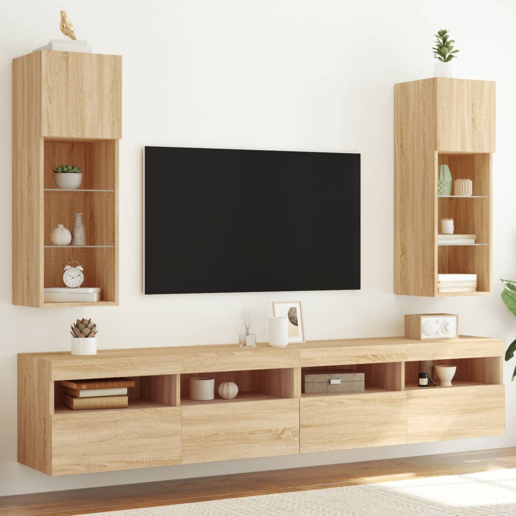 vidaXL TV-kaapit LED-valoilla 2 kpl Sonoma-tammi 30,5x30x90 cm