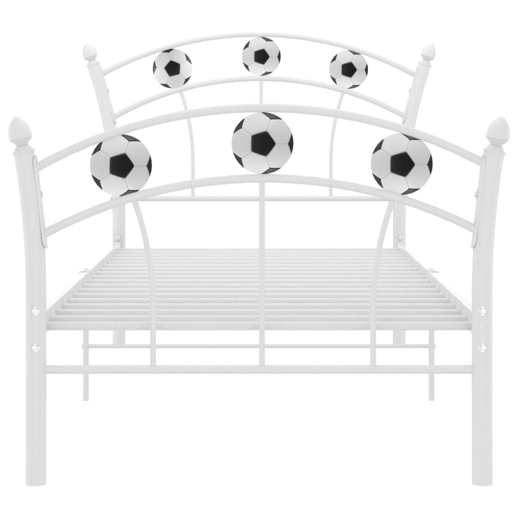 vidaXL Sängynrunko jalkapallokoristeet valkoinen metalli 90x200 cm