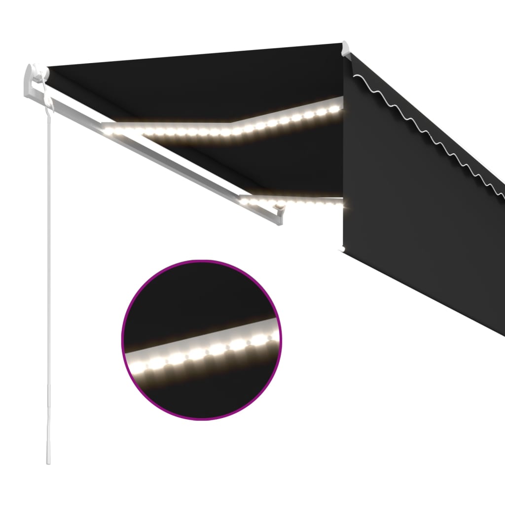 vidaXL Sisäänkelattava markiisi verho/LED/tuulisens 3x2,5m antrasiitti