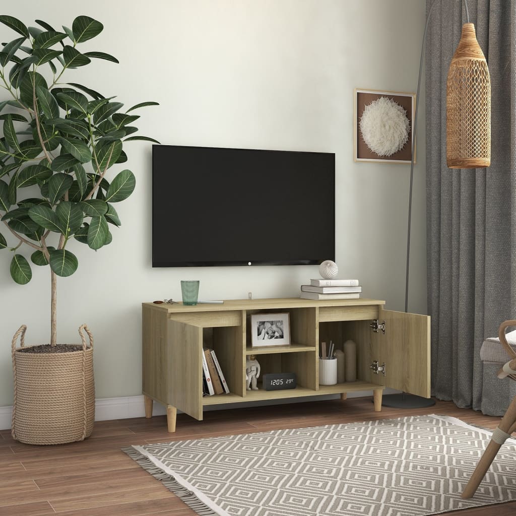 vidaXL TV-taso täyspuiset jalat Sonoma-tammi 103,5x35x50 cm