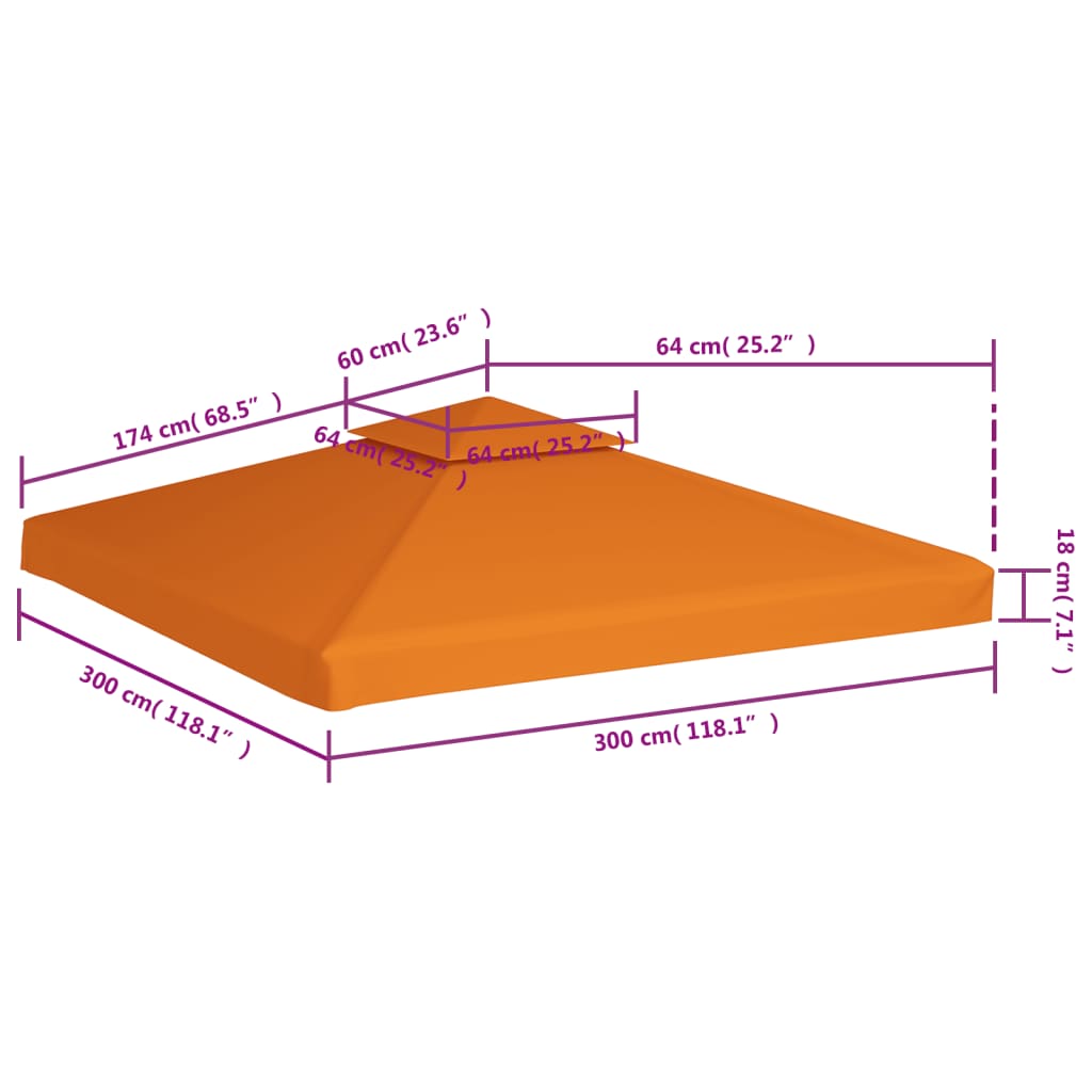 vidaXL Huvimajan vaihtokatto 3 x 3 m kangas 310 g/m² oranssi