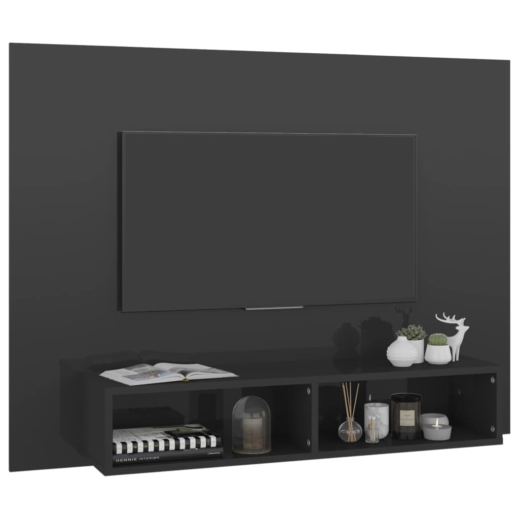 vidaXL TV-taso seinälle korkeakiilto harmaa 120x23,5x90 cm lastulevy
