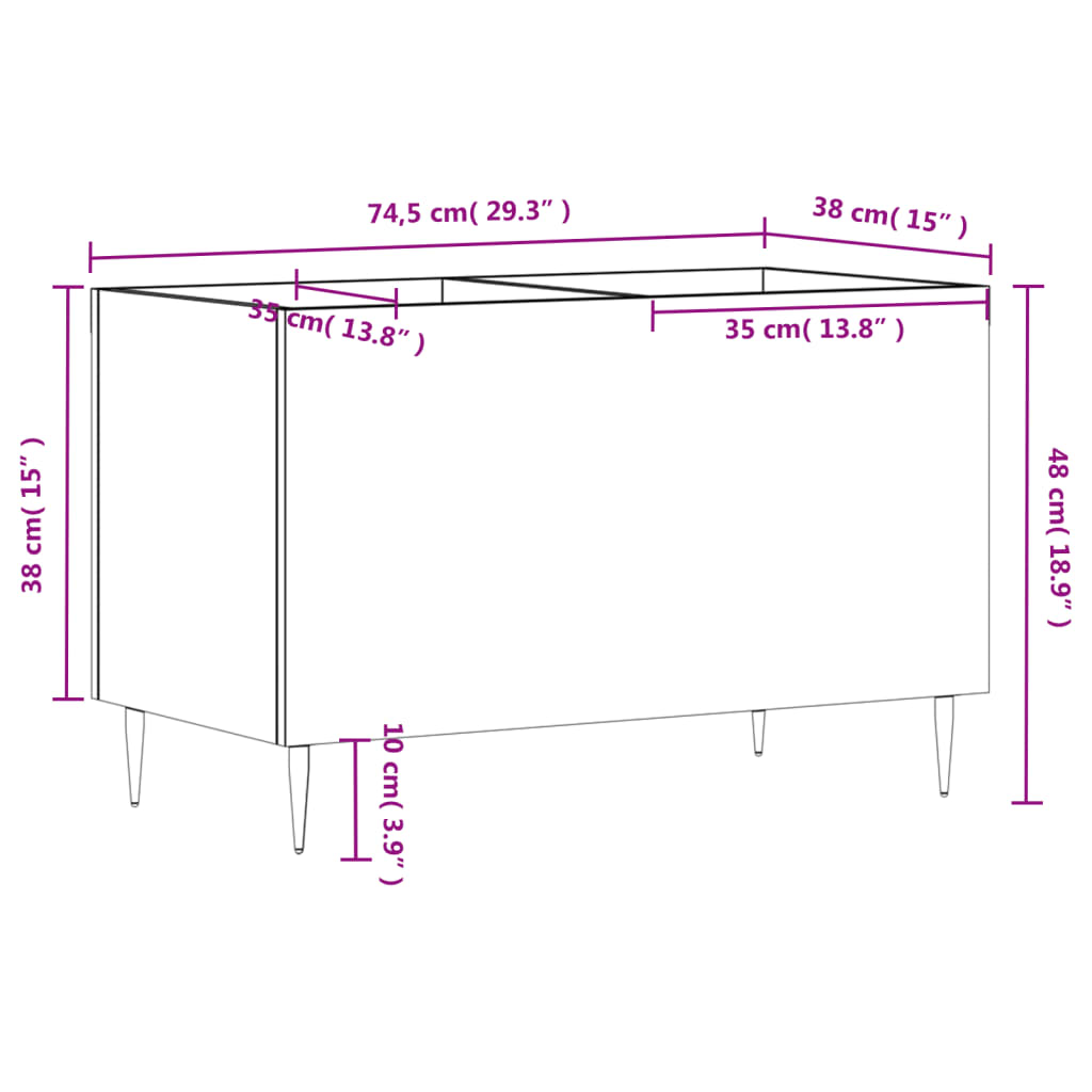 vidaXL LP-levyjen säilytyskaappi betoninharmaa 74,5x38x48 cm puu