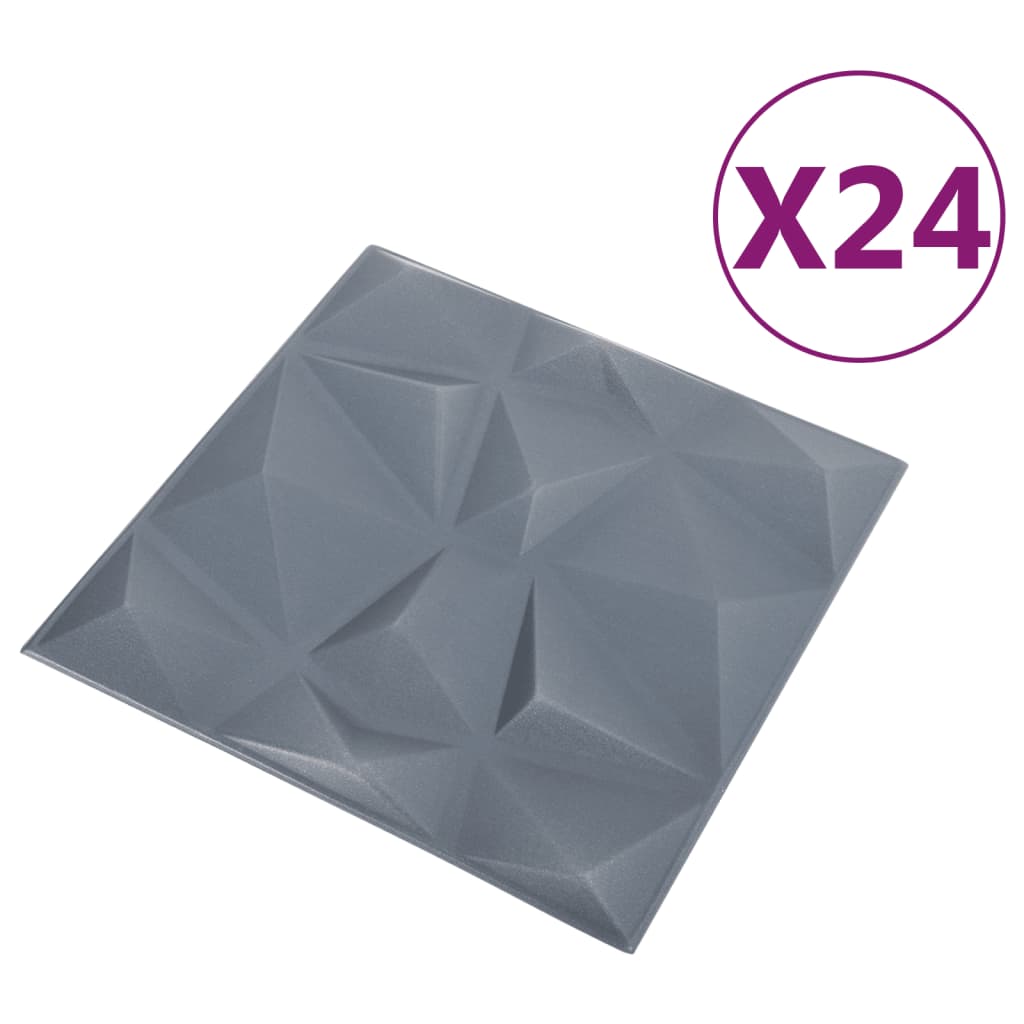vidaXL 3D-seinäpaneelit 24 kpl 50x50 cm timantinharmaa 6 m²