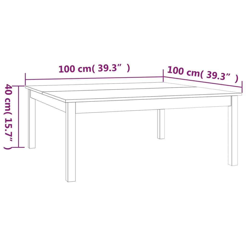 vidaXL Sohvapöytä harmaa 100x100x40 cm täysi mänty