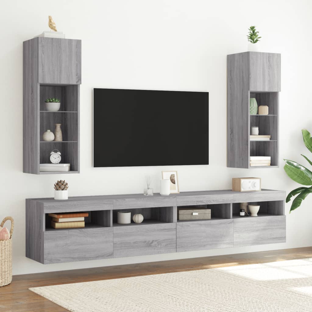 vidaXL TV-kaapit LED-valoilla 2 kpl harmaa Sonoma 30,5x30x90 cm