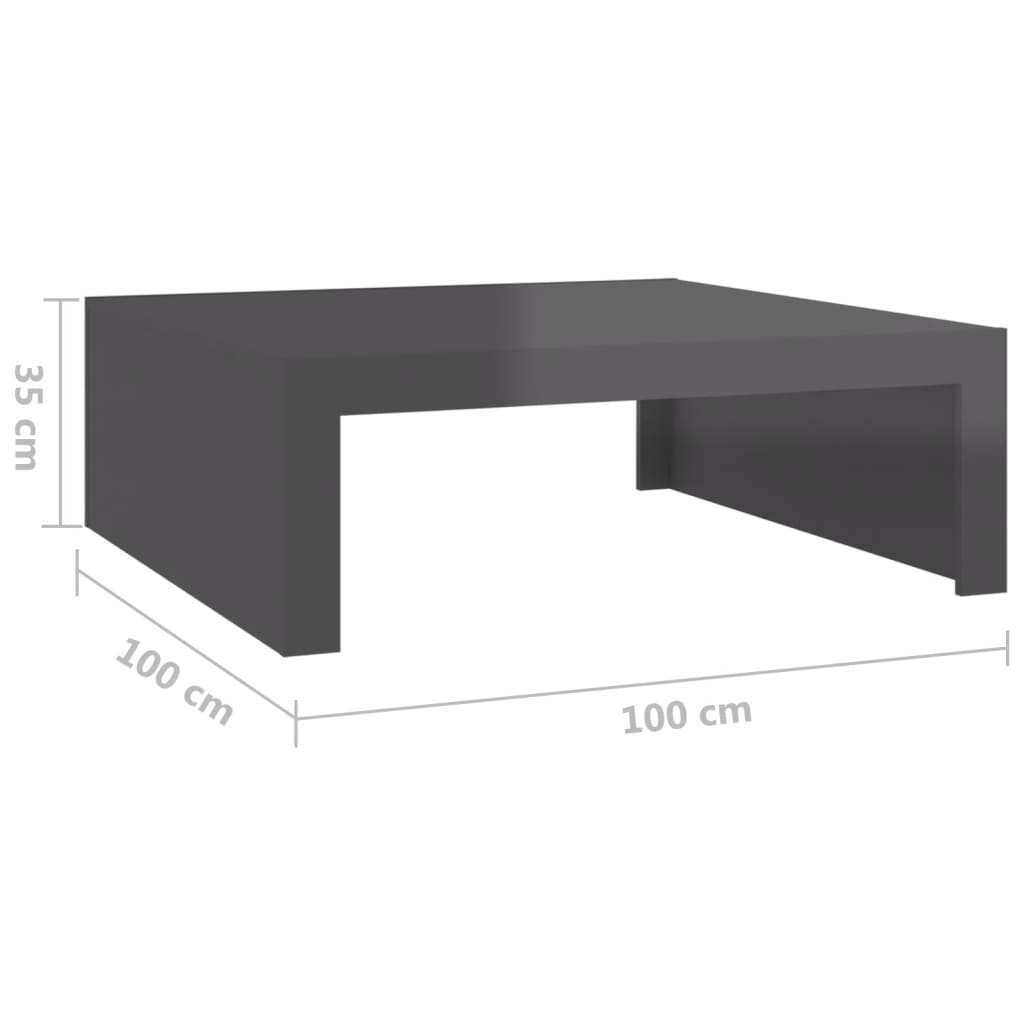 vidaXL Sohvapöytä korkeakiilto harmaa 100x100x35 cm lastulevy