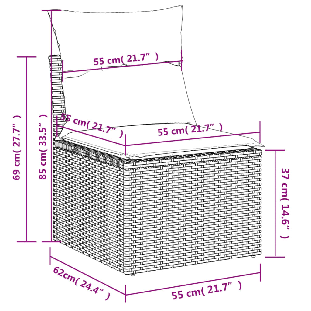 vidaXL 11-osainen Puutarhasohvasarja tyynyillä beige polyrottinki
