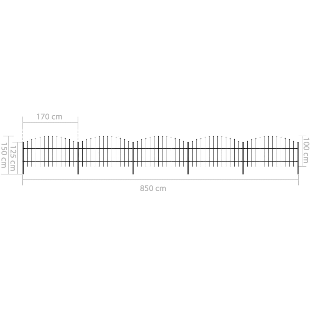 vidaXL Puutarha-aita keihäskärjillä teräs (0,75-1)x8,5 m musta