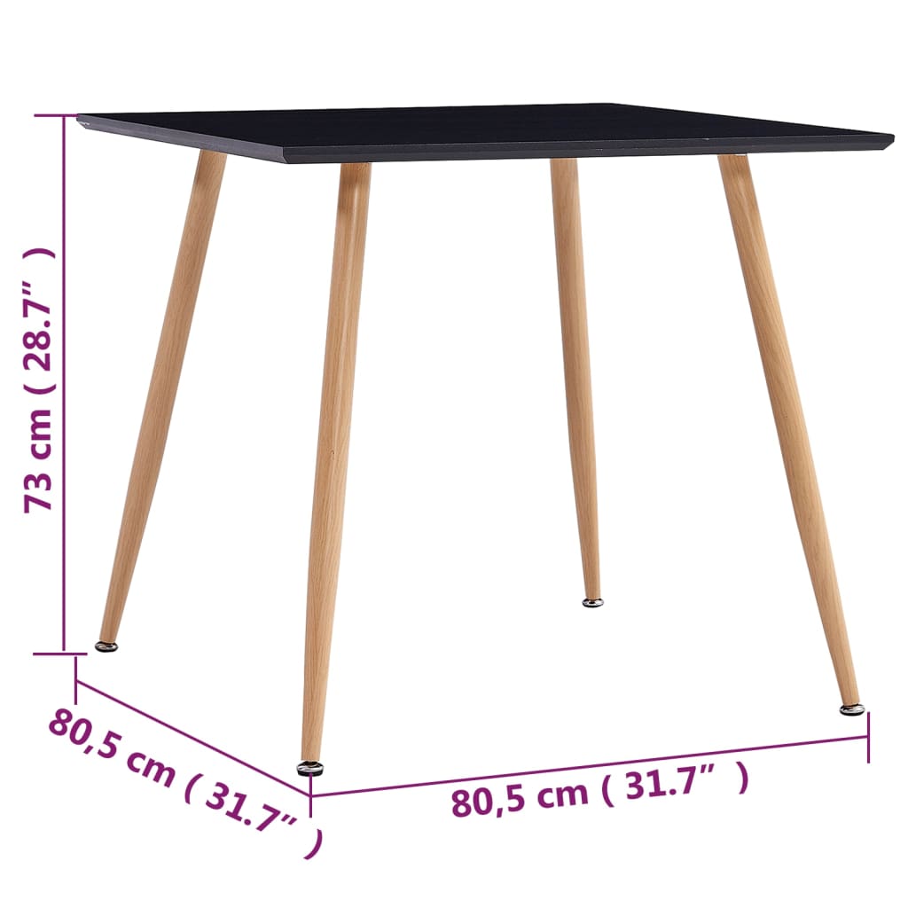vidaXL Ruokapöytä musta ja tammi 80,5x80,5x73 cm MDF