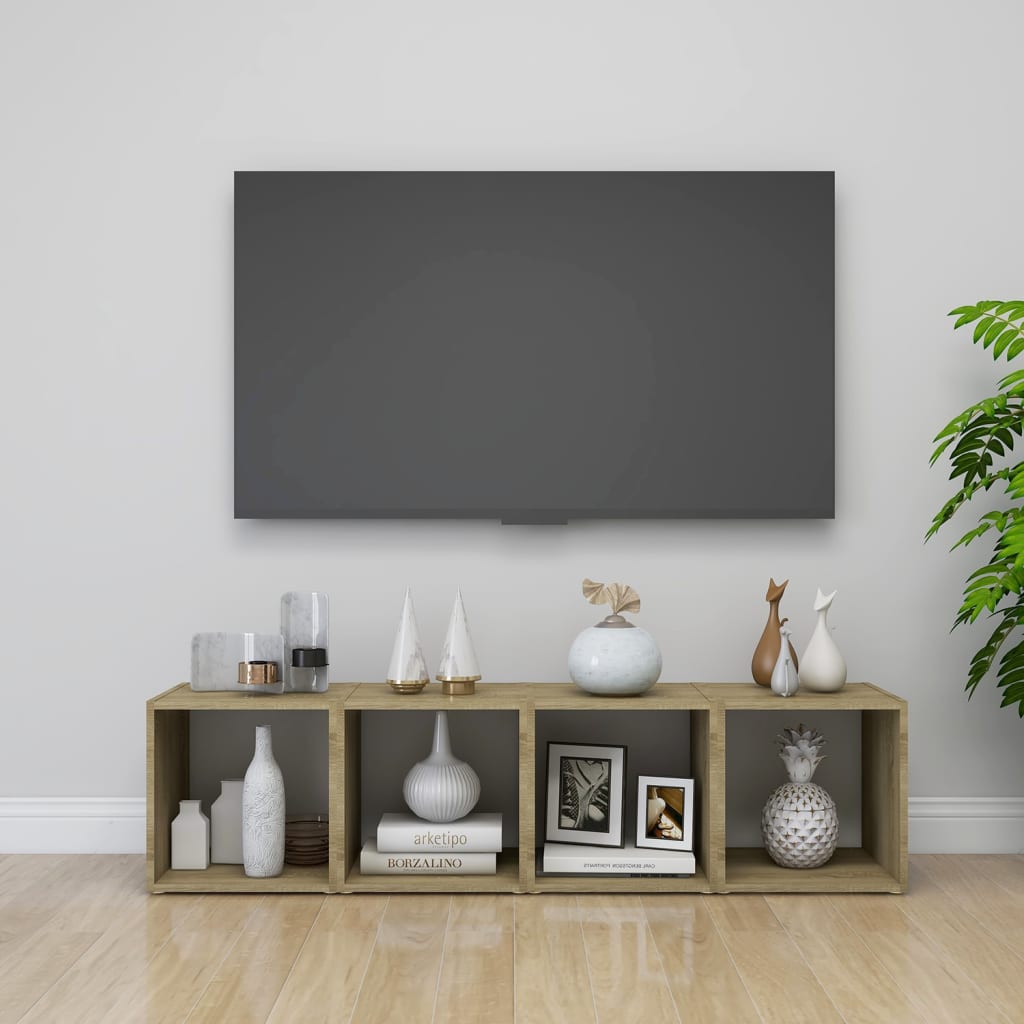 vidaXL TV-tasot 4 kpl valkoinen ja Sonoma-tammi 37x35x37 cm lastulevy