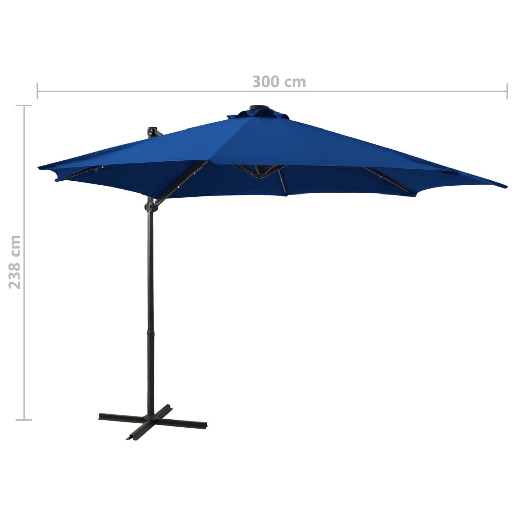 vidaXL Riippuva aurinkovarjo tangolla ja LED-valoilla taivaans. 300 cm