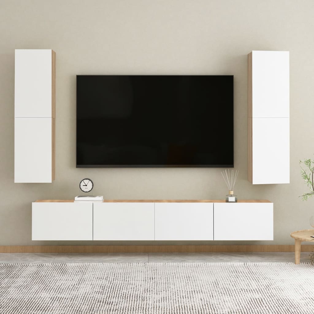 vidaXL TV-tasot 2 kpl valkoinen/Sonoma 30,5x30x110 cm tekninen puu
