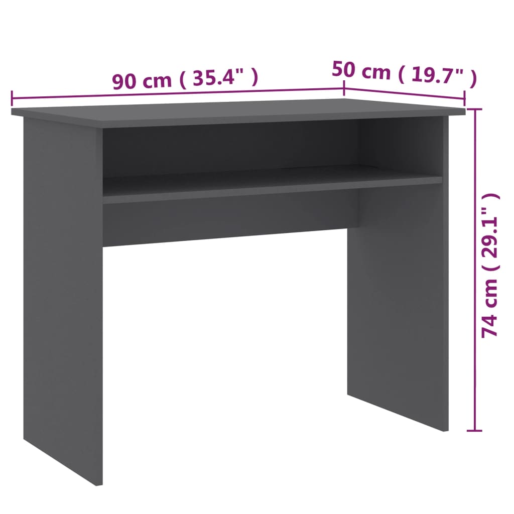 vidaXL Työpöytä harmaa 90x50x74 cm lastulevy