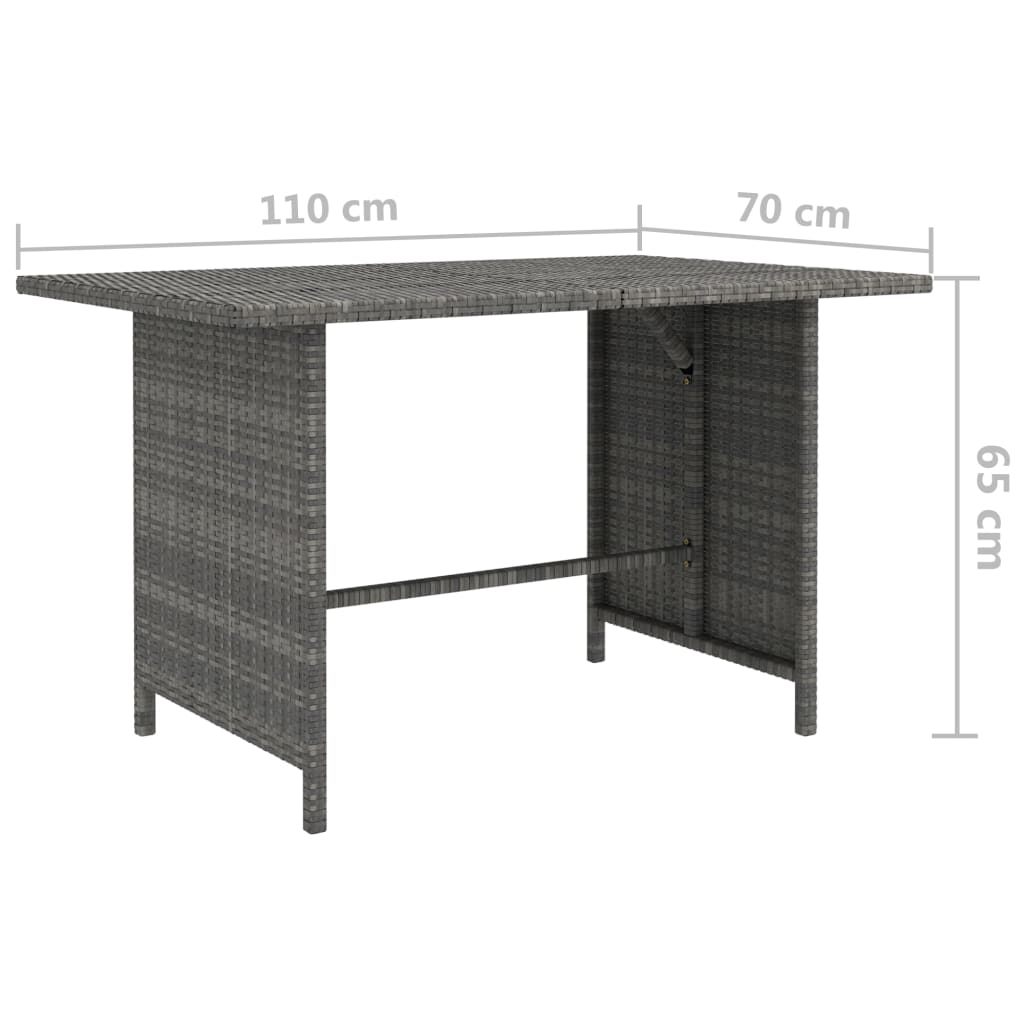 vidaXL Puutarhan ruokapöytä harmaa 110x70x65 cm polyrottinki