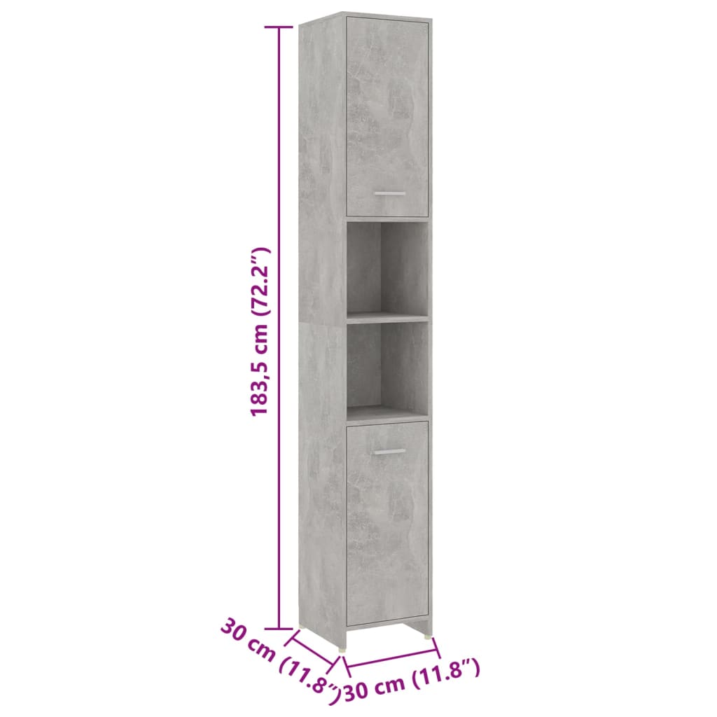 vidaXL 4-osainen kylpyhuonekalustesarja betoniharmaa lastulevy
