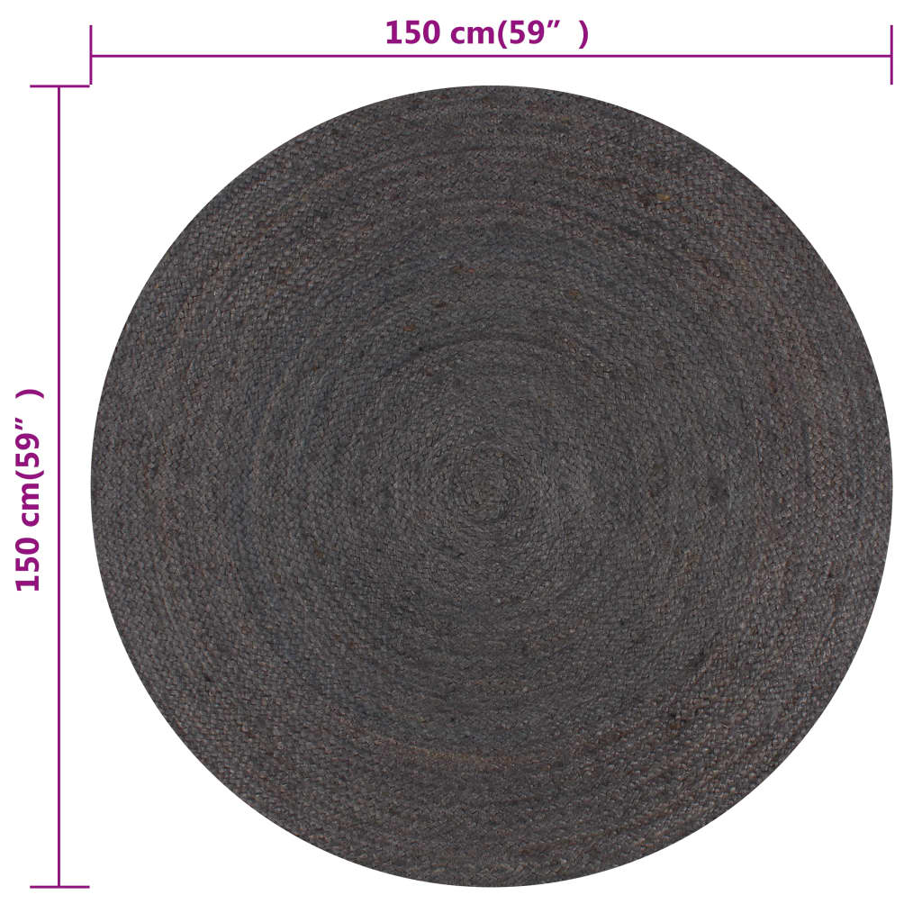 vidaXL Käsintehty pyöreä juuttimatto 150 cm tummanharmaa