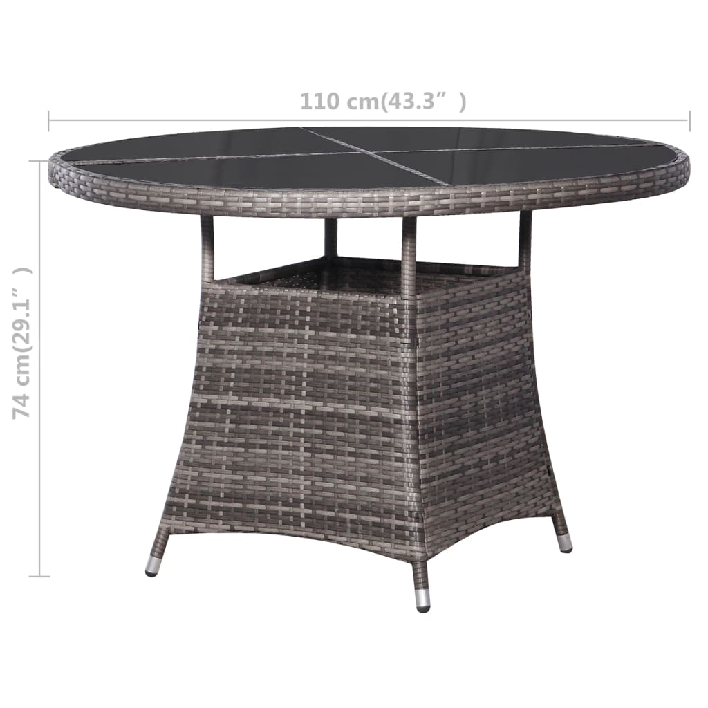 vidaXL Puutarhapöytä 110x74 cm polyrottinki harmaa