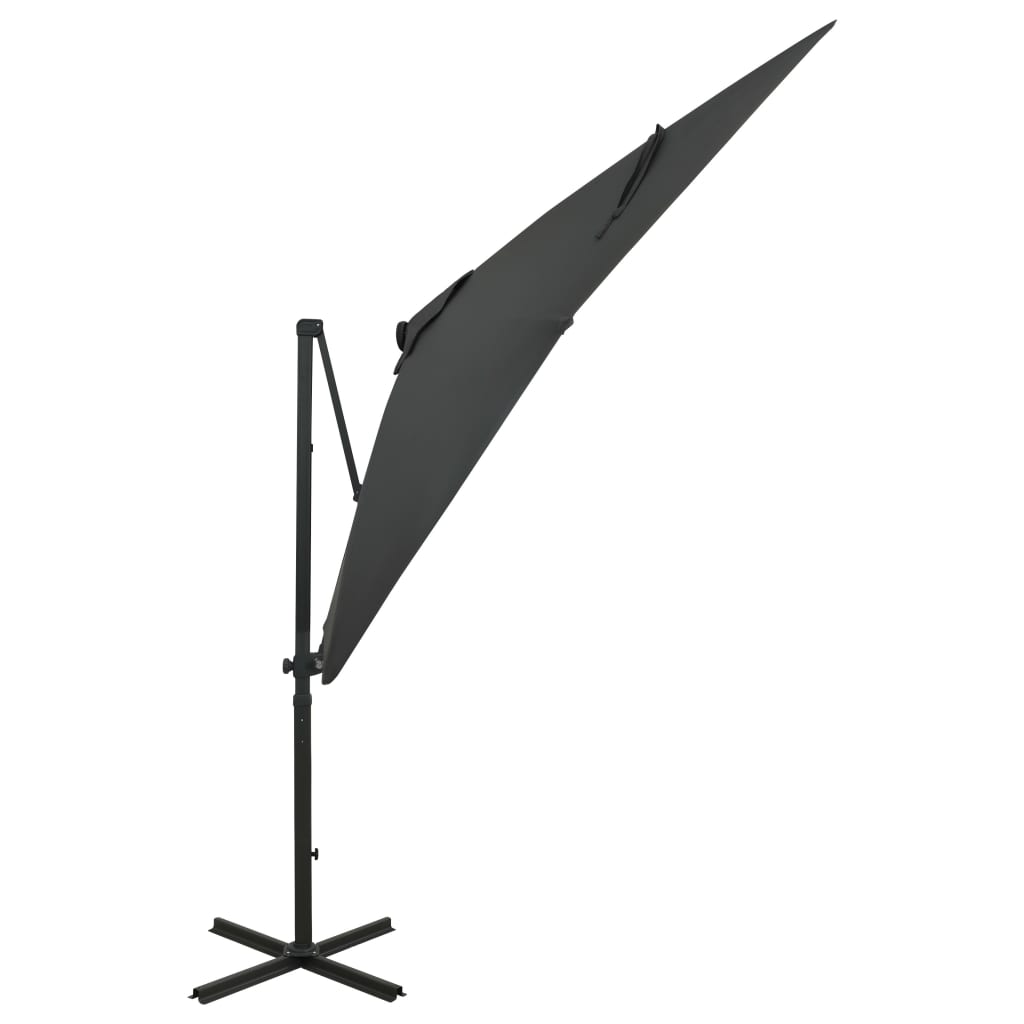 vidaXL Riippuva aurinkovarjo tangolla ja LED-valoilla antras. 250 cm