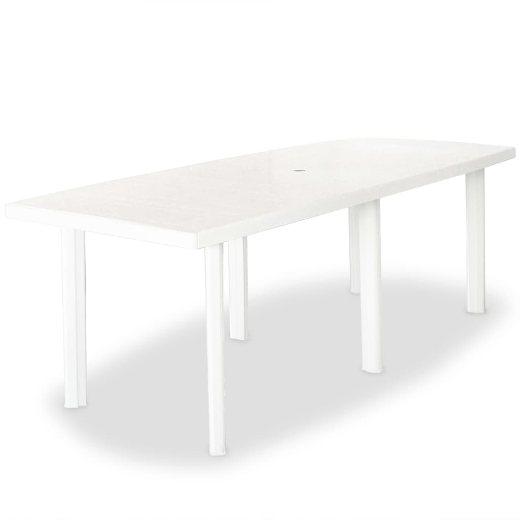 vidaXL Puutarhapöytä valkoinen 210x96x72 cm muovi