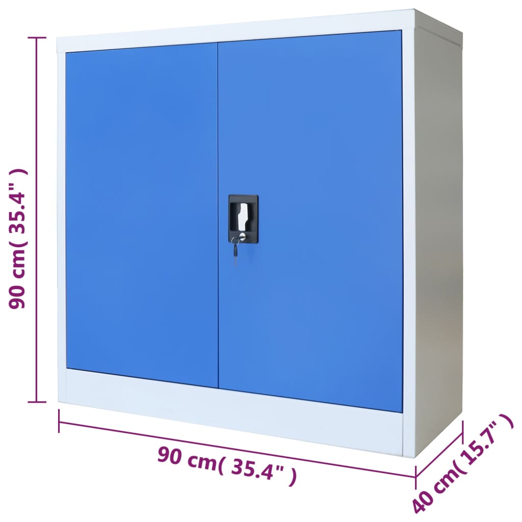 vidaXL Toimistokaappi metalli 90x40x90 cm harmaa ja sininen