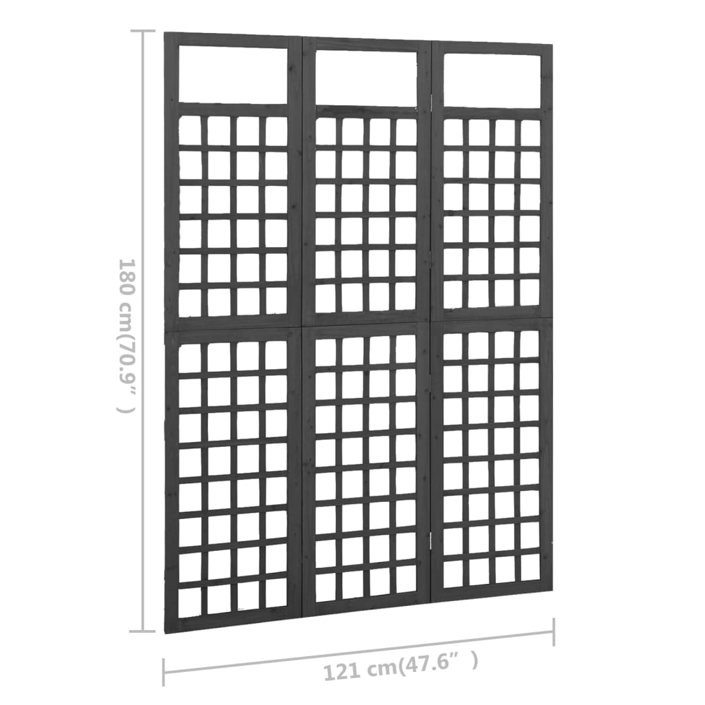 vidaXL Tilanjakaja/säleikkö 3 paneelia täysi kuusi musta 121x180 cm