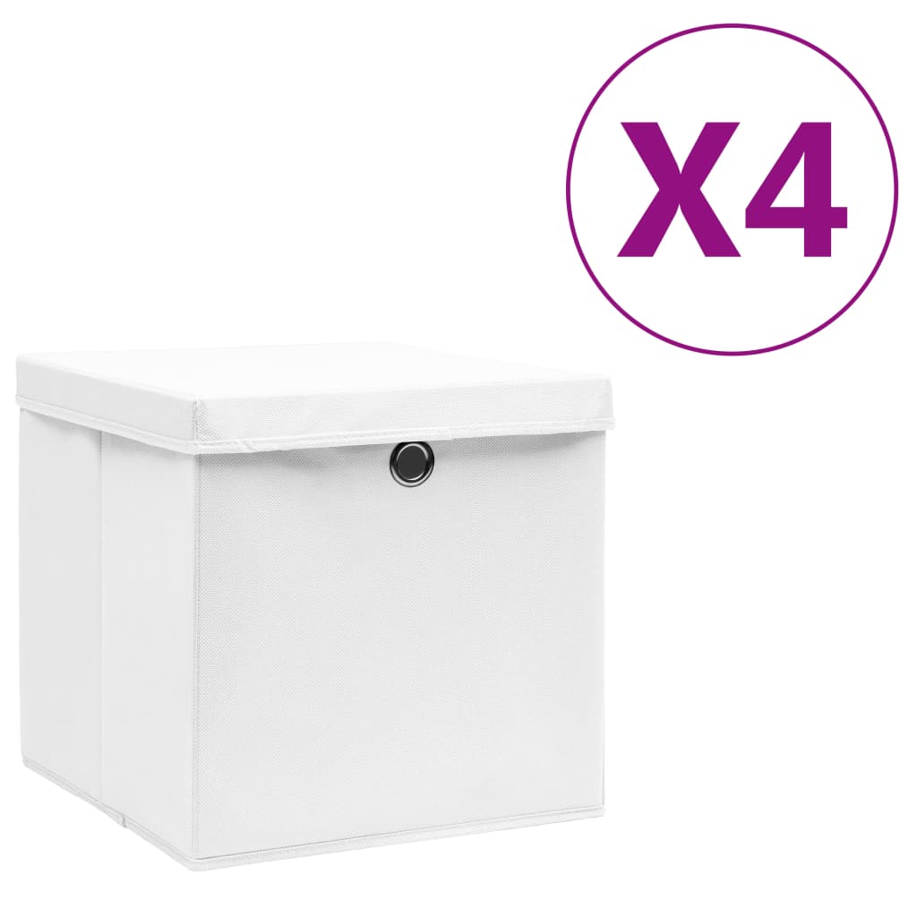 vidaXL Säilytyslaatikot kansilla 4 kpl 28x28x28 cm valkoinen