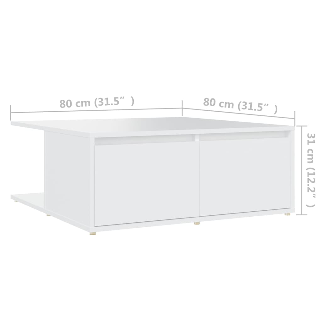 vidaXL Sohvapöytä valkoinen 80x80x31 cm lastulevy