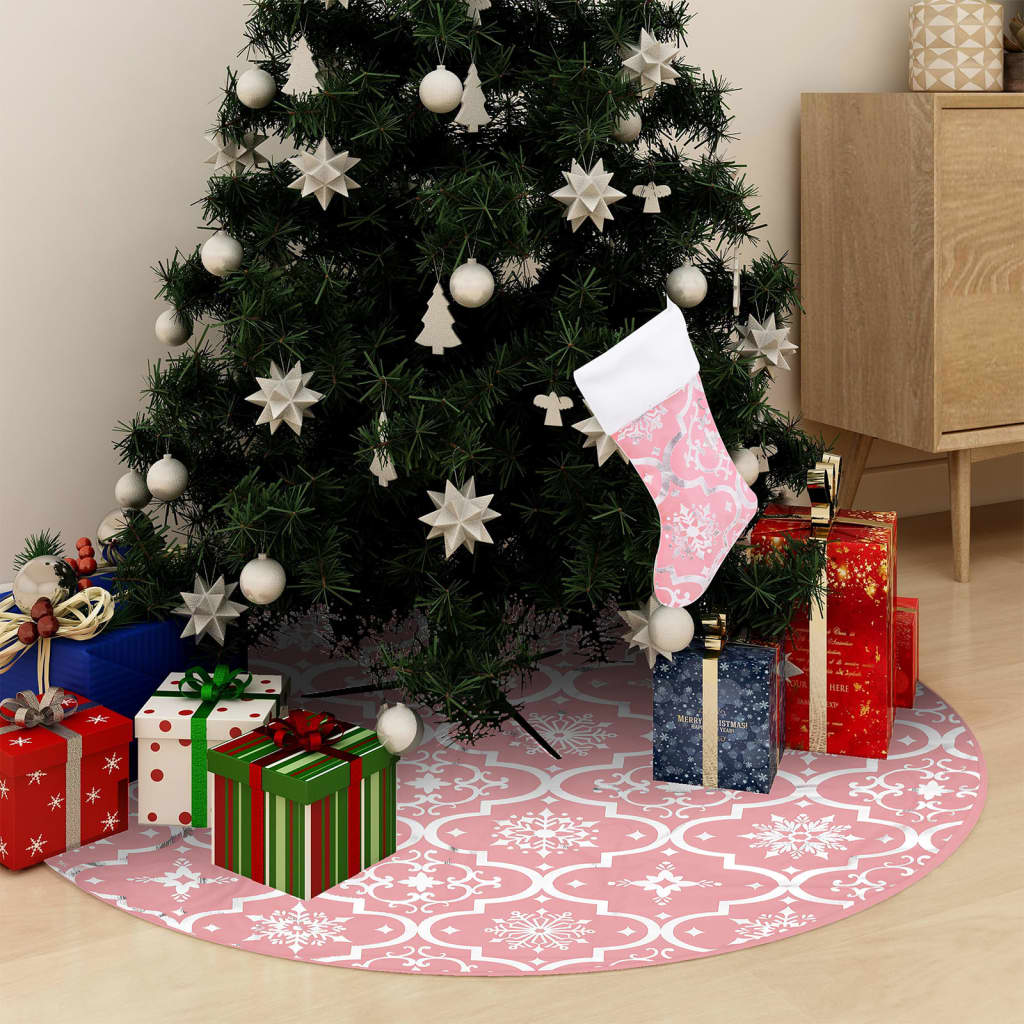 vidaXL Ylellinen joulukuusen jalustapeite sukalla pinkki 150 cm kangas