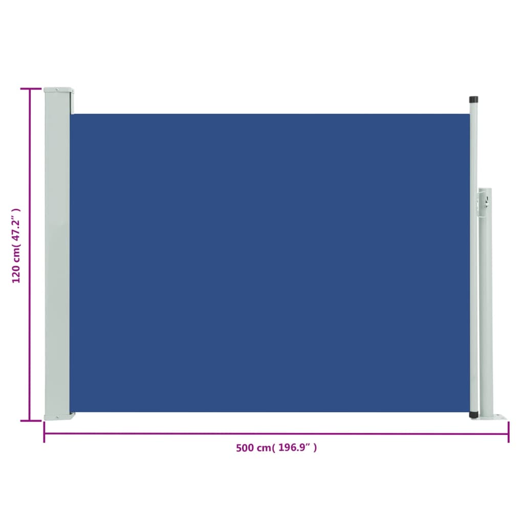 vidaXL Sisäänvedettävä terassin sivumarkiisi 117x500 cm sininen
