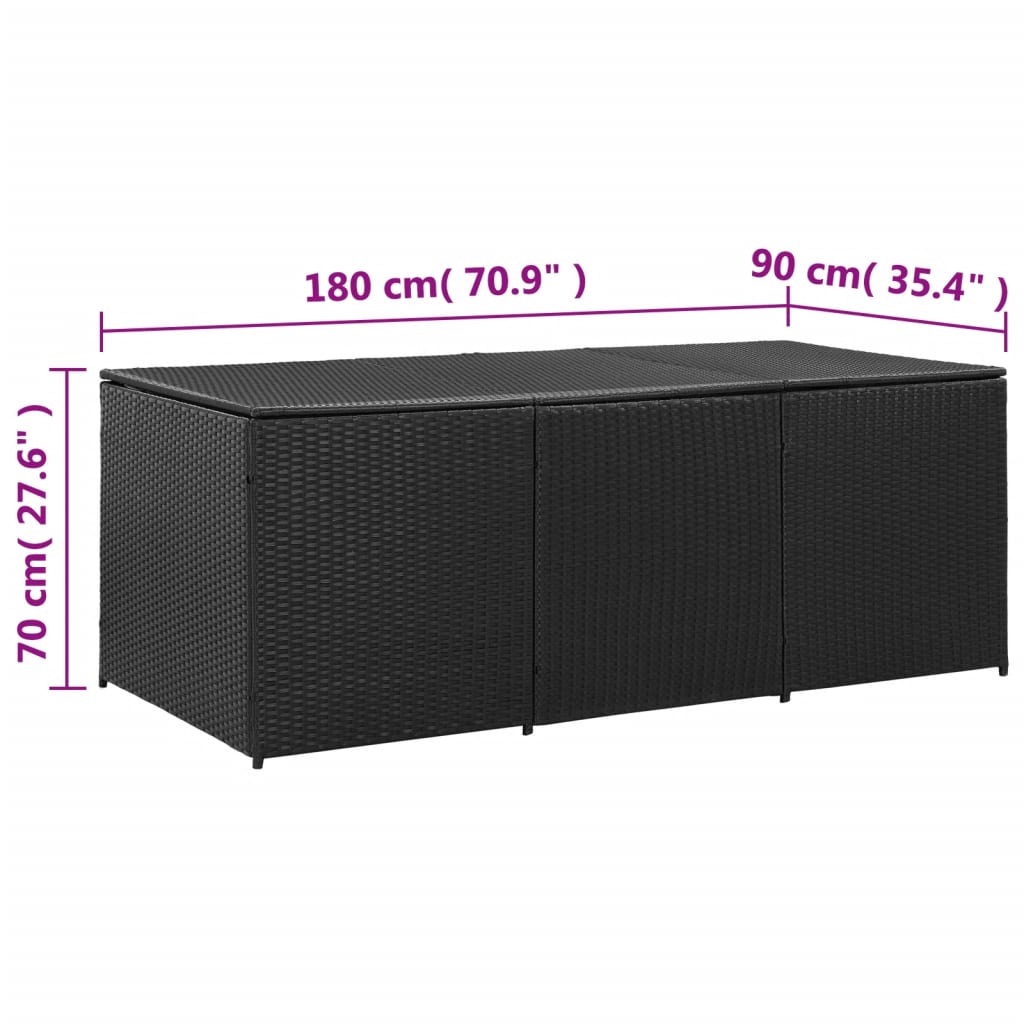 vidaXL Puutarhan säilytyslaatikko polyrottinki 180x90x70 cm musta
