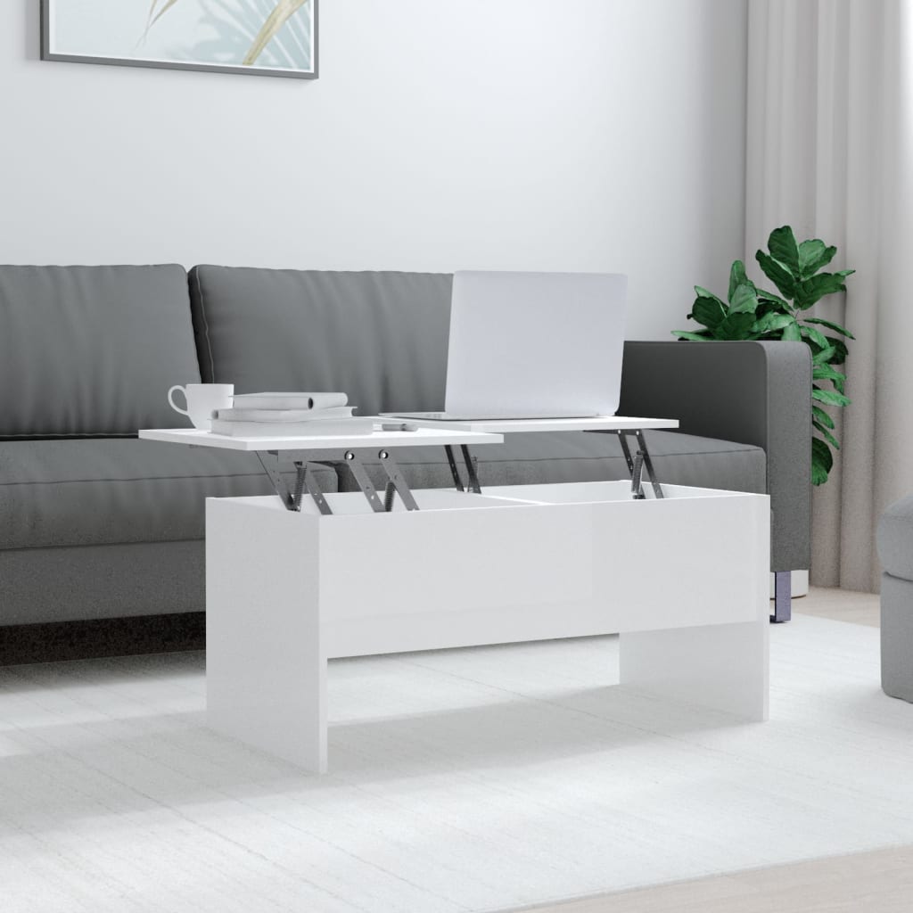 vidaXL Sohvapöytä korkeakiilto valkoinen 102x50,5x46,5 cm tekninen puu
