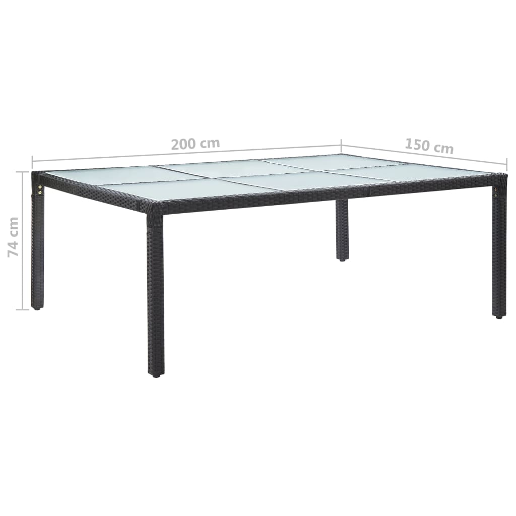 vidaXL Ulkoruokapöytä musta 200x150x74 cm polyrottinki