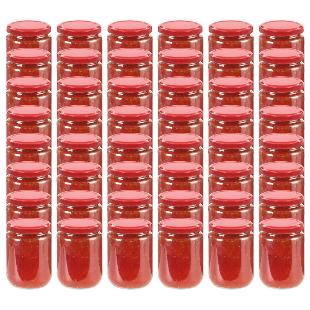 vidaXL Lasiset hillopurkit punaisilla kansilla 48 kpl 230 ml