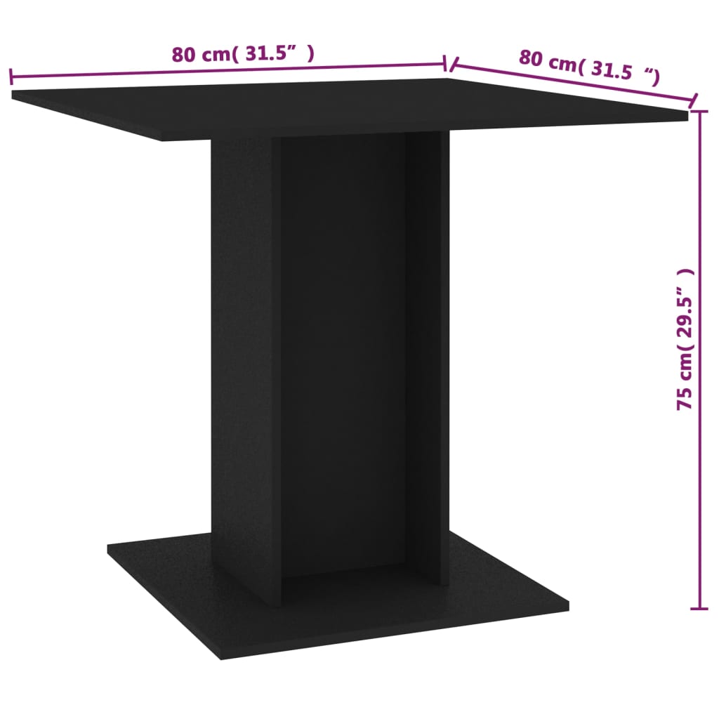 vidaXL Ruokapöytä musta 80x80x75 cm lastulevy