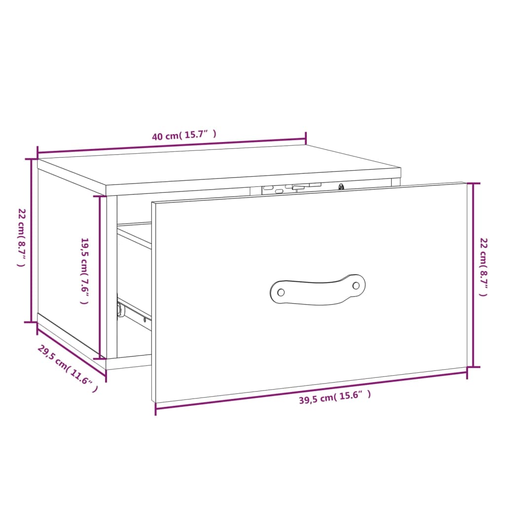 vidaXL Seinäkiinnitettävät yöpöydät 2 kpl valkoinen 40x29,5x22 cm