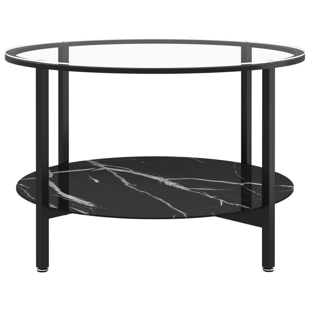 vidaXL Teepöytä musta ja musta marmori 70 cm karkaistu lasi