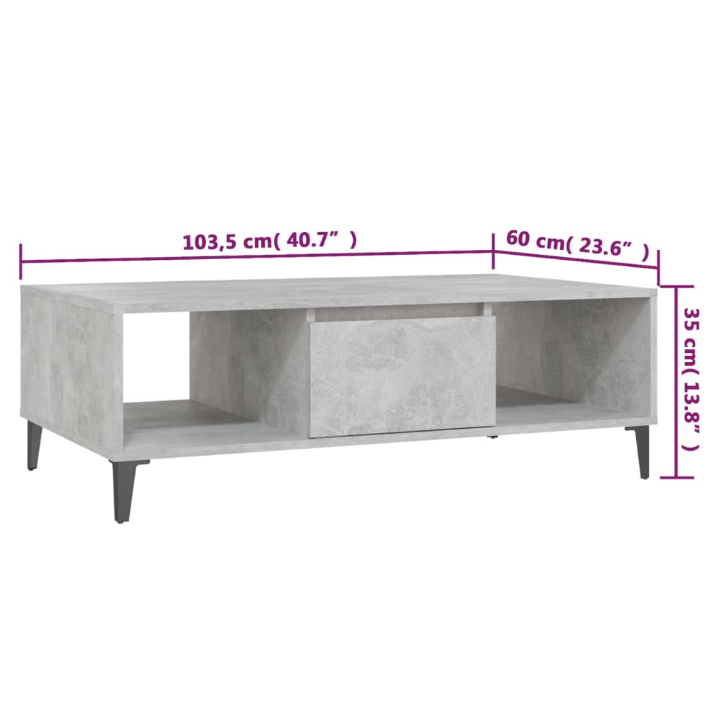 vidaXL Sohvapöytä betoninharmaa 103,5x60x35 cm lastulevy