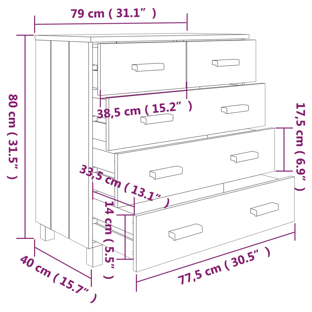 vidaXL Sivupöytä HAMAR valkoinen 79x40x80 cm täysi mänty