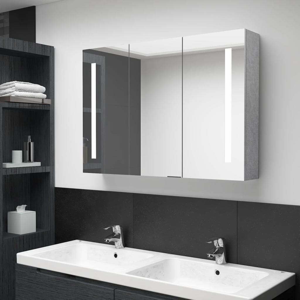 vidaXL LED kylpyhuoneen peilikaappi betoninharmaa 89x14x62 cm
