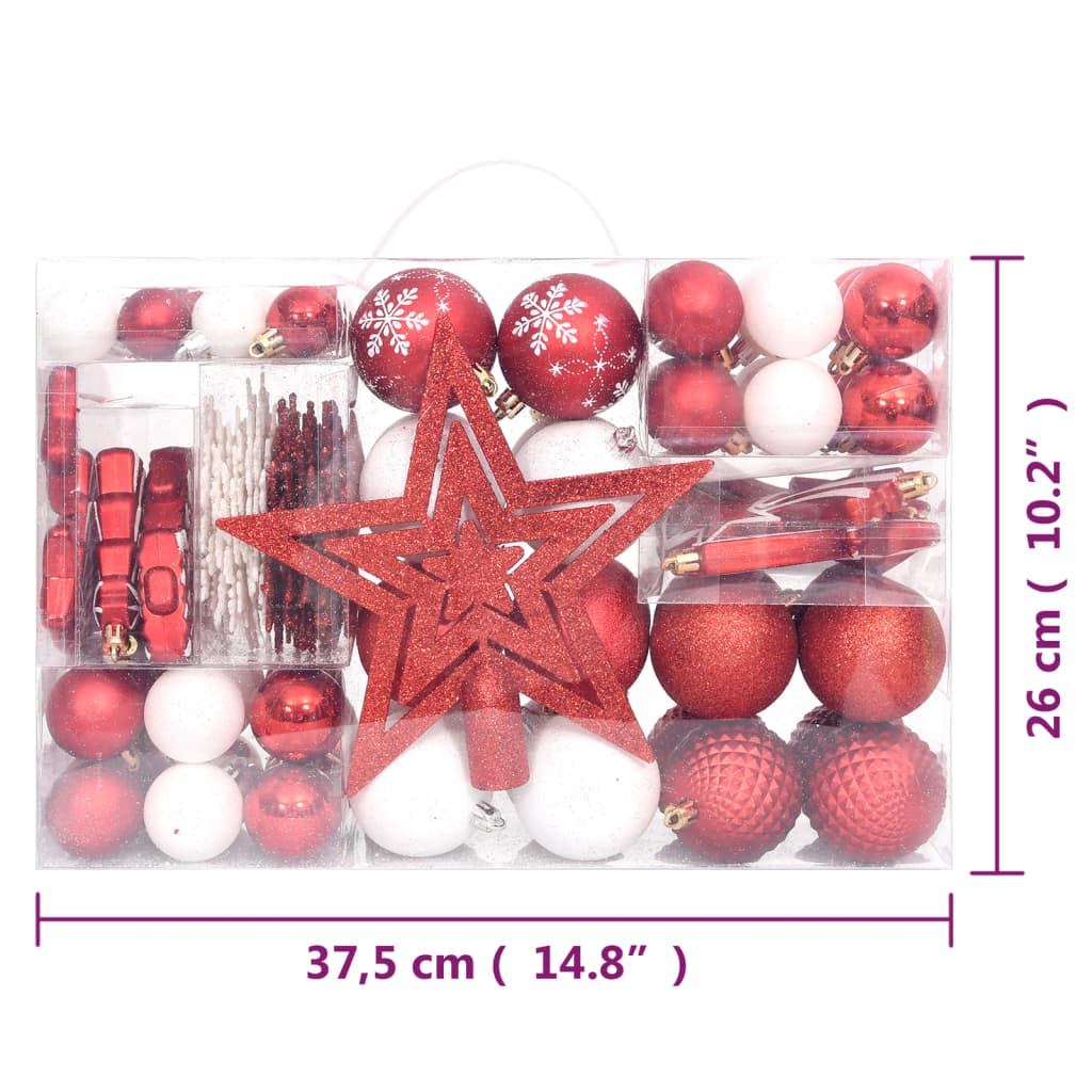 vidaXL Joulukuusen koristesarja 108 kpl punainen ja valkoinen