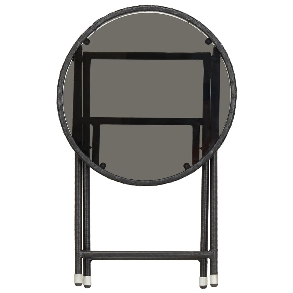 vidaXL Teepöytä musta 60 cm polyrottinki ja karkaistu lasi