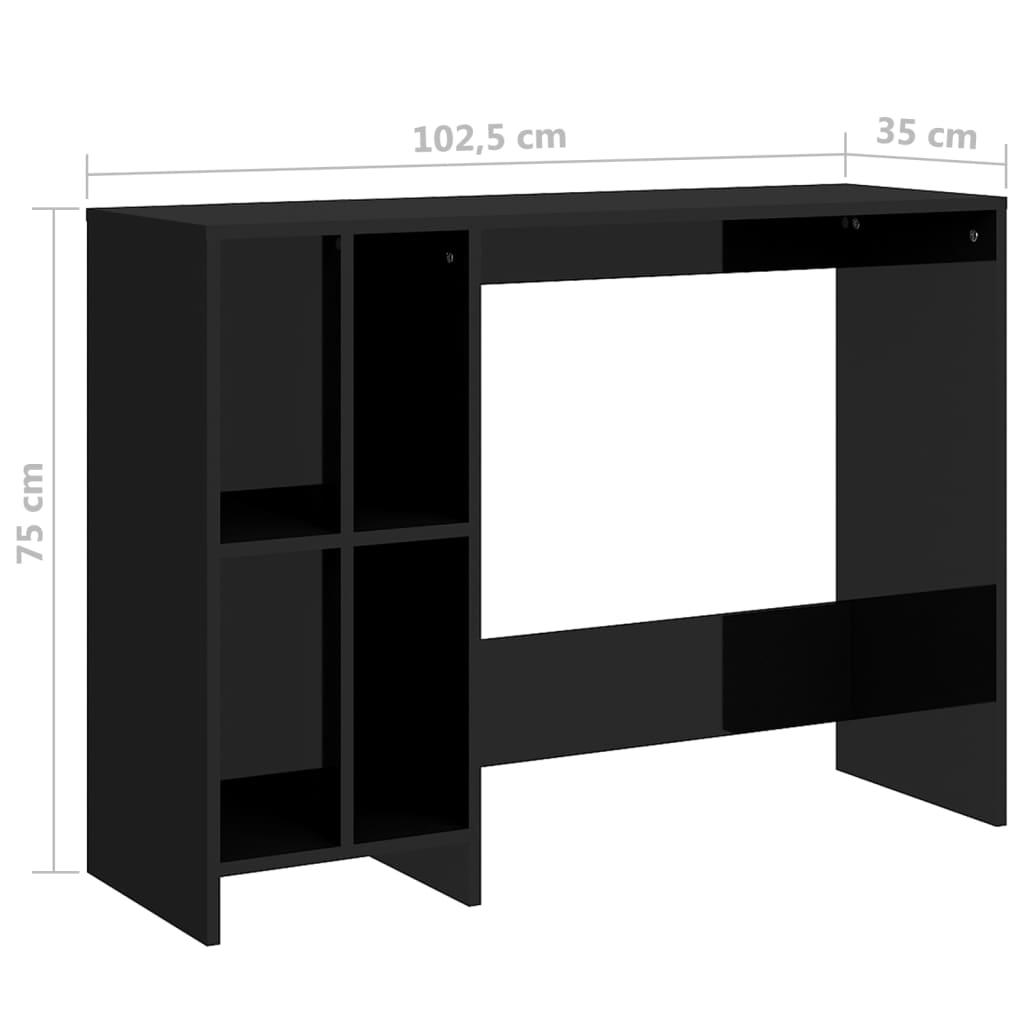 vidaXL Työpöytä korkeakiilto musta 102,5x35x75 cm lastulevy