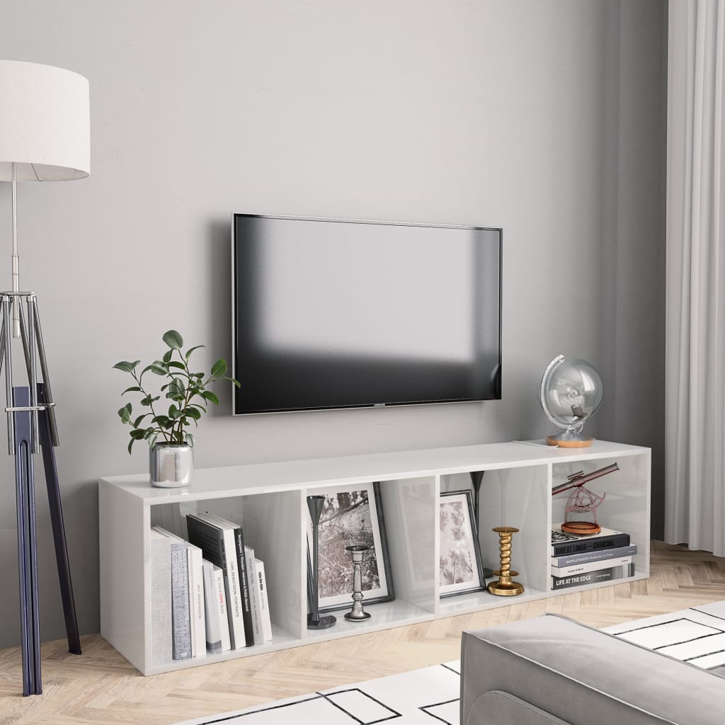vidaXL Kirjahylly/TV-taso korkeakiilto valkoinen 143x30x36 cm