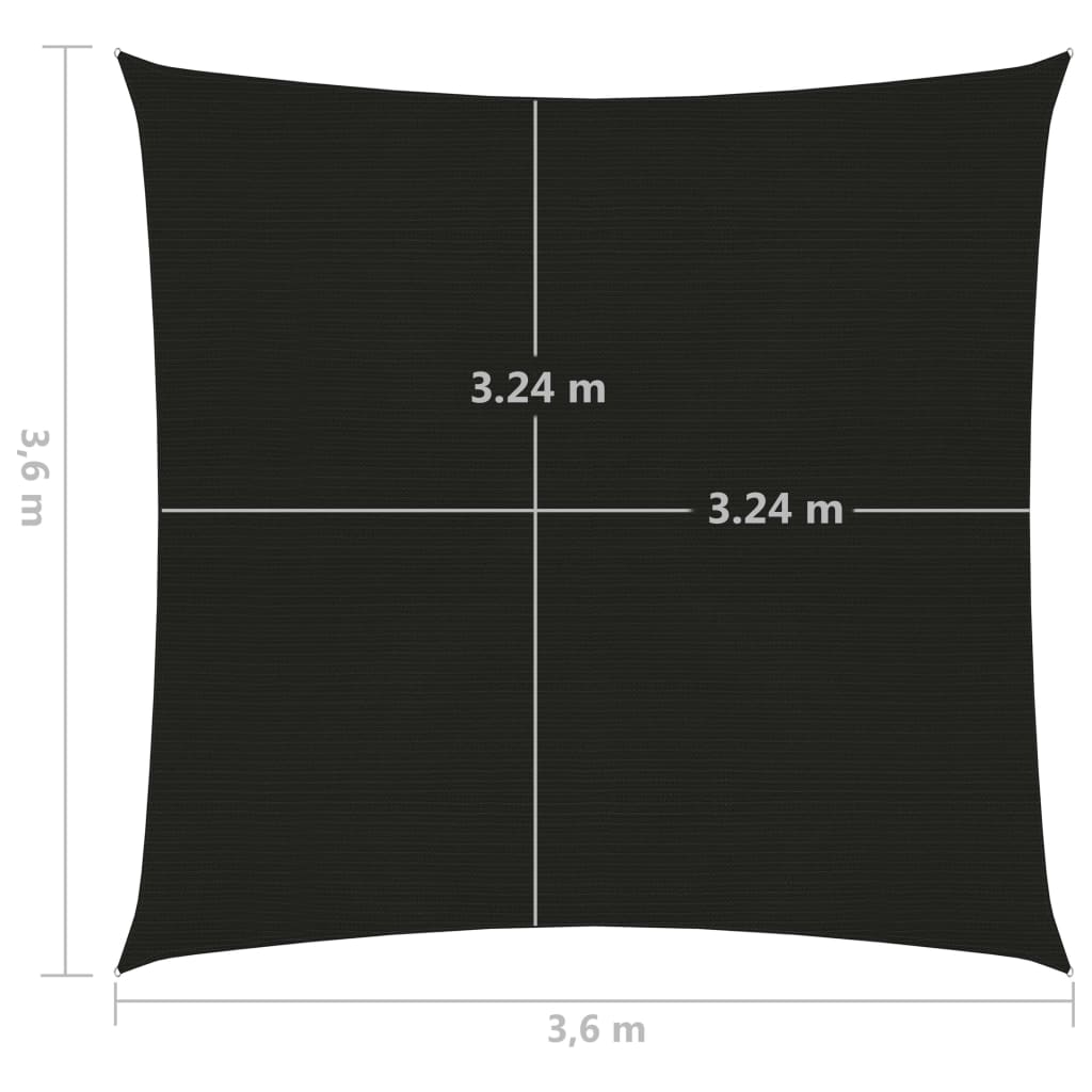 vidaXL Aurinkopurje 160 g/m² musta 3,6x3,6 m HDPE