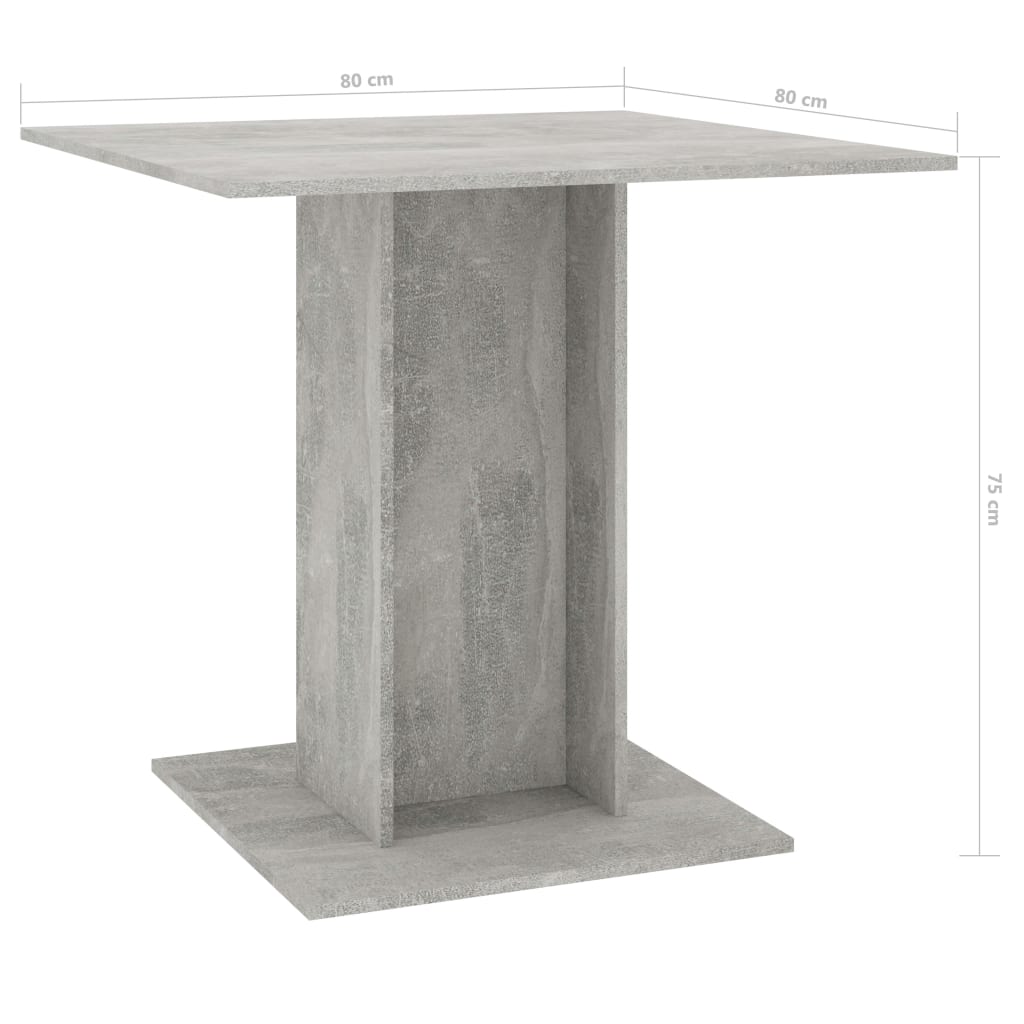 vidaXL Ruokapöytä betoninharmaa 80x80x75 cm lastulevy
