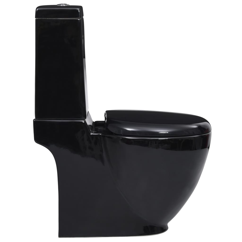 vidaXL Keraaminen WC-istuin pyöreä veden virtaus takaa musta