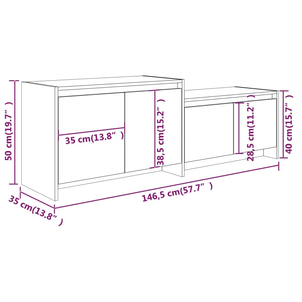 vidaXL TV-taso betoninharmaa 146,5x35x50 cm lastulevy